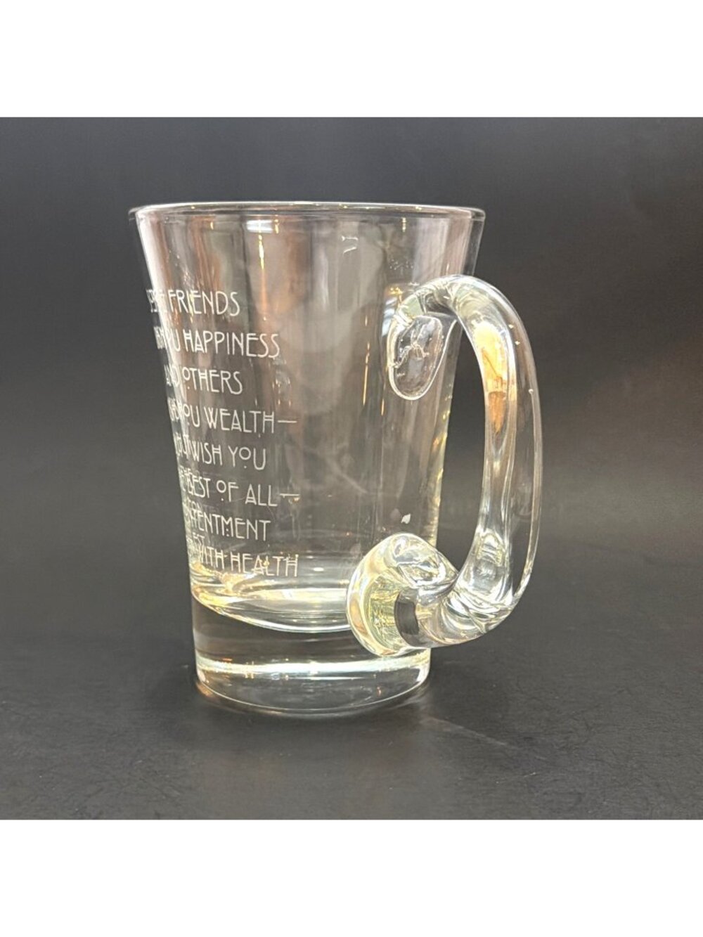 VTG 1990s Etched Glass Mug 16 oz Heavy Clear Friendship Blessing Coffee Tea Cup - Picture 6 of 10